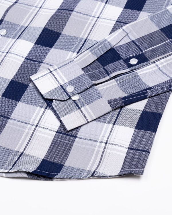Delphinus Navy Blue Checked Premium Cotton Shirt - Image 3