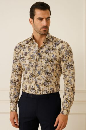 Men's Slim Fit Floral Print Dress Shirt