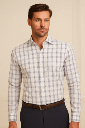 Classic Premium Cotton Monarch White Checks Shirt