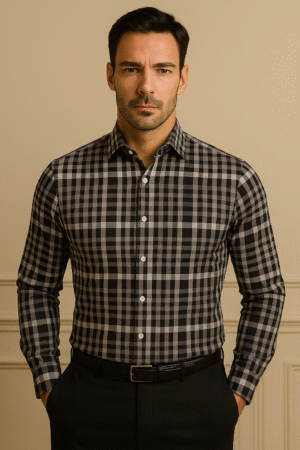 Classic Premium Cotton Black & White Checks Shirt