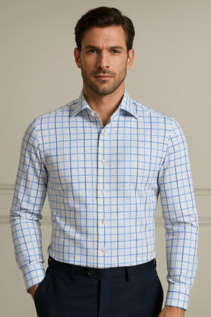 Classic Premium Cotton Blue On White Checks Shirt