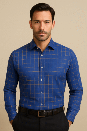 Classic Premium Cotton Blue Grid Checks Shirt