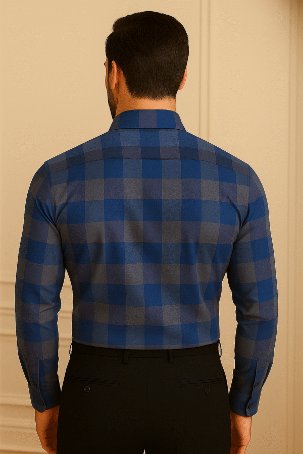 Classic Premium Cotton Royal Blue Checks Shirt - Image 2