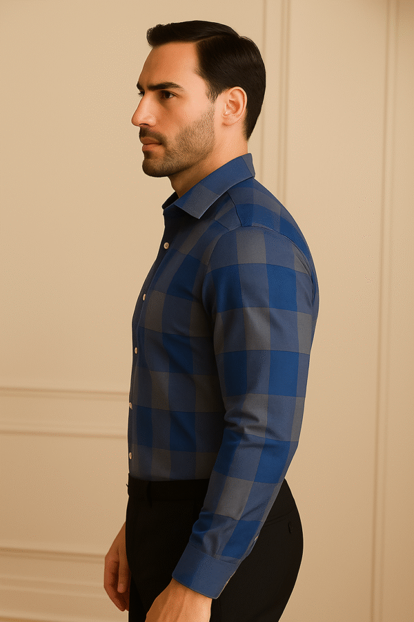 Classic Premium Cotton Royal Blue Checks Shirt - Image 3