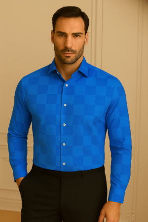 Classic Premium Cotton Blue Floral Checks Shirt