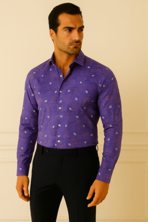 Men's Premium Printed Cotton Shirt – Regal Violet Mosaic