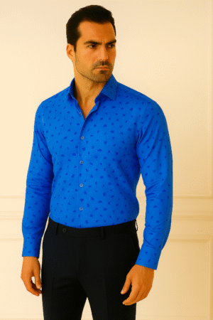 Premium Men's Printed Cotton Shirt – Blue Butterfly Pattern