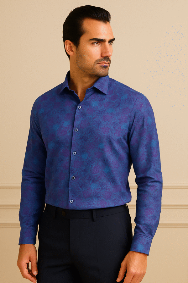 Azure Bloom Premium Men’s Shirt - Image 3