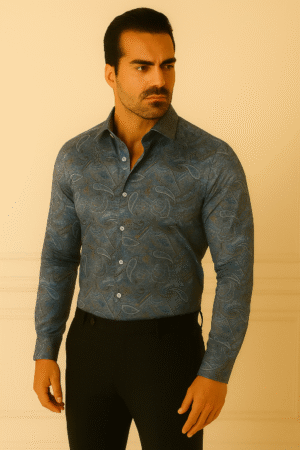 Azure Elegance – Premium Paisley Print Shirt