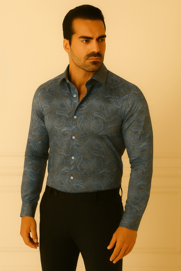 Azure Elegance – Premium Paisley Print Shirt