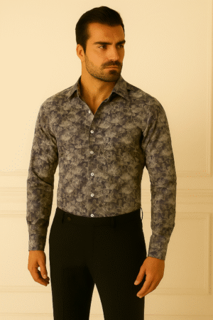 Midnight Bloom Botanical Print Linen Shirt
