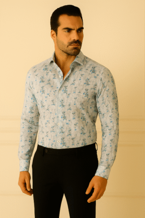 Premium Floral Linen Shirt – Blue Bloom