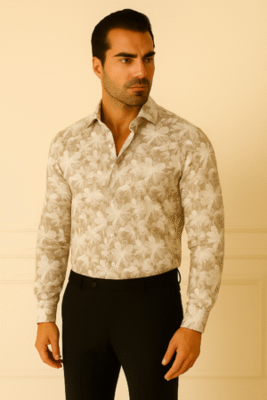 Premium Beige Floral Linen Shirt