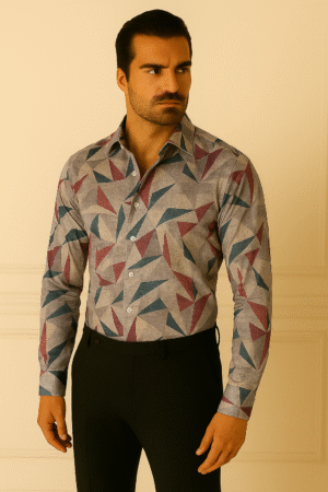 Prism Edge Geometric Print Linen Shirt