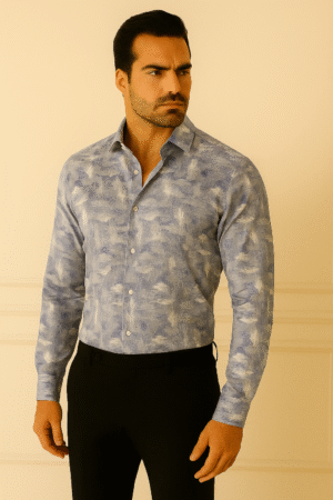 Luxe Abstract Cloud Print Linen Shirt