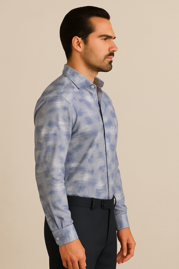 Luxe Abstract Cloud Print Linen Shirt - Image 3