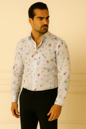 Luxe Floral Linen Shirt  Botanical White Edition