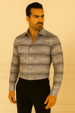 Premium Men's Designer Shirt – Grey Scenic Landscape Print