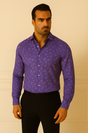 Premium Floral Indigo Men's Shirt – Luxury Cotton Blend