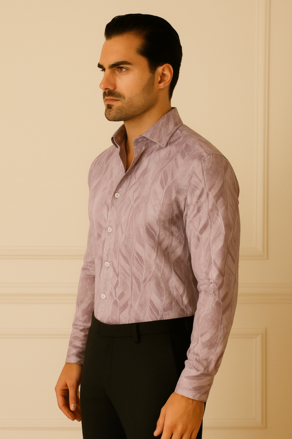 Men's Premium Tailored Shirt – Lavender Feather Pattern - Image 3