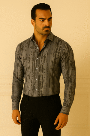 Men’s Luxury Abstract Ikat Shirt – Monochrome Edition