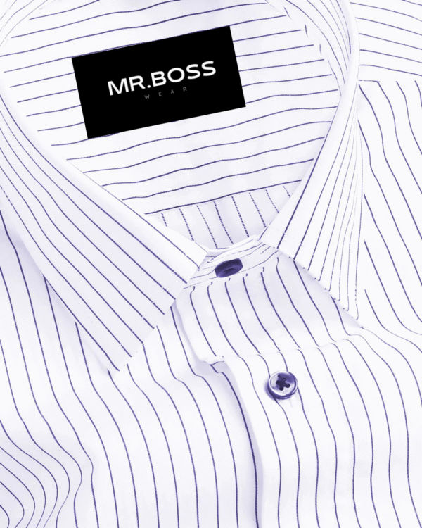 Blue Stripe On White Premium Cotton Men's Formal Shirt - Image 2
