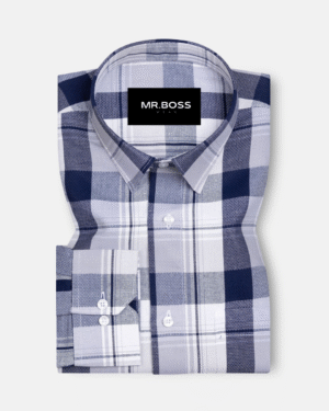 Delphinus Navy Blue Checked Premium Cotton Shirt