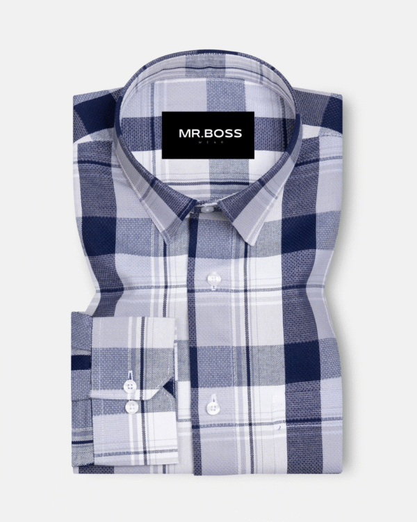 Delphinus Navy Blue Checked Premium Cotton Shirt