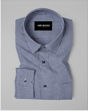 Navy Checkered Premium Gingham Cotton Shirt