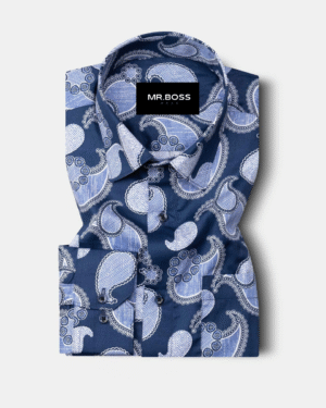 Bianco Mezclilla Blue Printed Cotton Formal Shirt