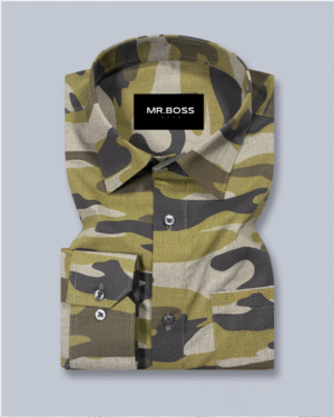 Bronze Green Premium Cotton Printed Shirt