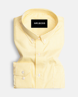 Arty Yellow Button Down Oxford Cotton Stripe Shirt