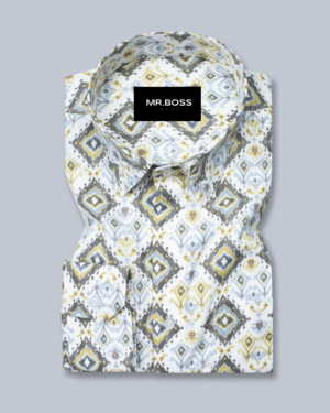 Yellow Rhombus Printed Cotton Linen Shirt