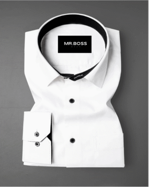 White With Black Inner Cuffs & Collar Giza Cotton Shirt