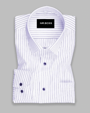 Blue Stripe On White Premium Cotton Men's Formal Shirt
