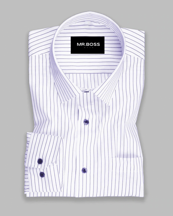 Blue Stripe On White Premium Cotton Men's Formal Shirt