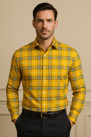 Classic Premium Cotton Yellow Plaid Checks Shirt