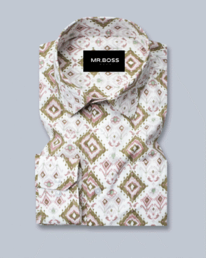 Brown Rhombus Printed Cotton Linen Shirt