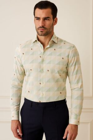 Men’s Geometric Print Long-Sleeve Shirt – Pastel Collection